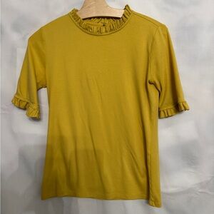 Ann Taylor cotton top with ruffled neck and sleeves